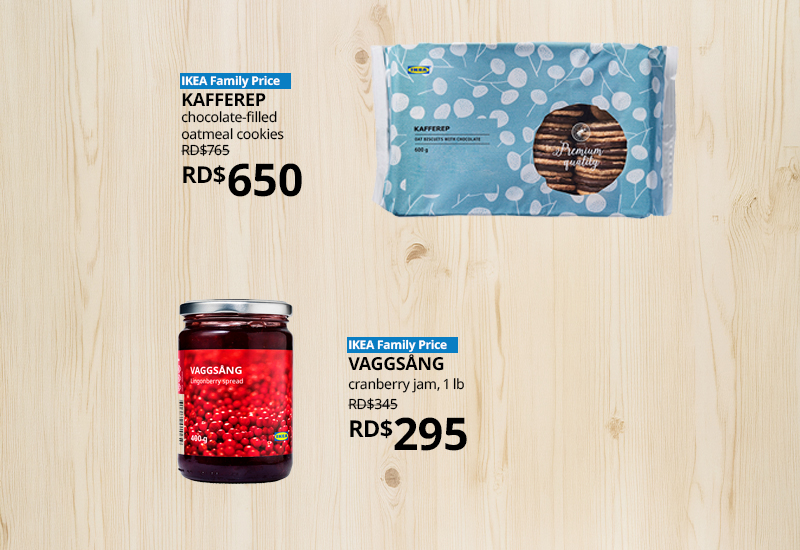 KAFFEREP oat biscuits and VAGGSÅNG lingonberry spread offers with prices.