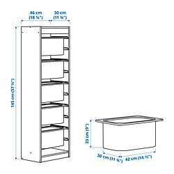 Ilustración de medidas - TROFAST combinación de almacenaje con cajas
