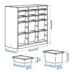 Ilustración de medidas - TROFAST combinación almacenamiento+cajas