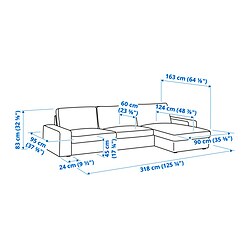 Ilustración de medidas - KIVIK sofá 4 plazas chaiselongue