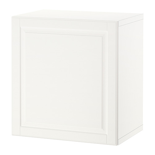 Mueble de almacenamiento en cubo blanco BESTÅ. Diseño sencillo y cuadrado. Fabricado con materiales reciclados.