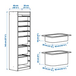 Ilustración de medidas - TROFAST combinación almacenaje+cajas