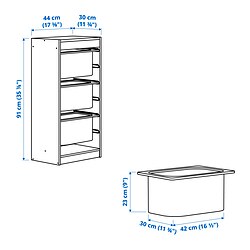Ilustración de medidas - TROFAST combinación almacenaje con cajas