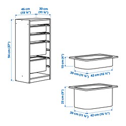 Ilustración de medidas - TROFAST combinación almacenaje+cajas