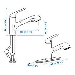 Ilustración de medidas - MACKSJÖN grifo extensible+rociador