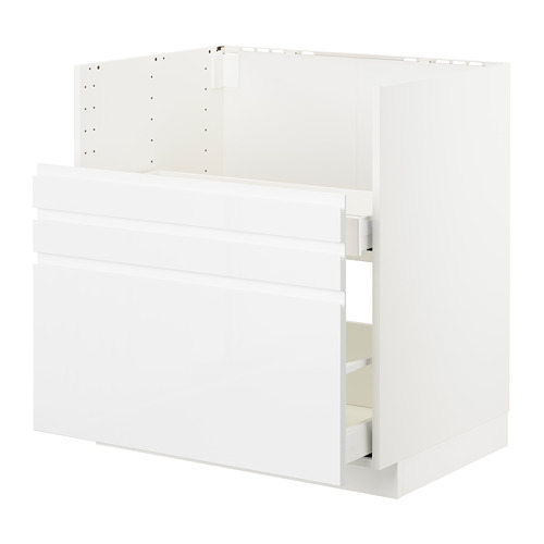METOD white kitchen cabinet with smooth gloss and integrated handles.