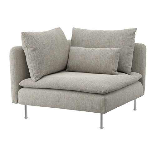 Un sillón SÖDERHAMN gris con funda texturizada lavable a máquina, diseñado para brindar comodidad, durabilidad y fácil limpieza.
