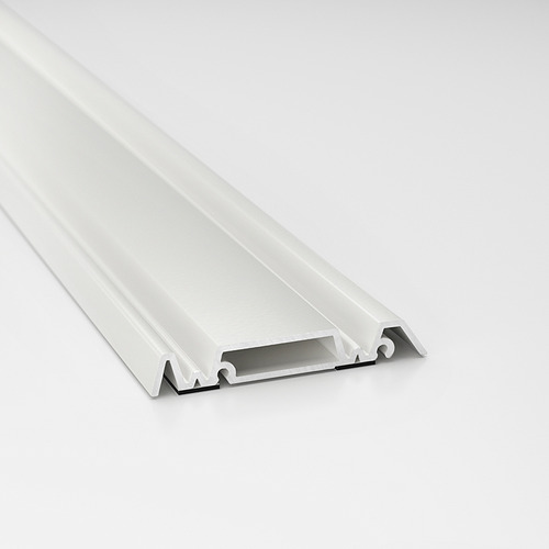 Riel de piso de metal blanco para puertas correderas, con un diseño elegante y moderno, ingeniería de precisión y acabado limpio. Ideal para diversas superficies.