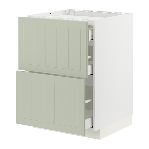 Mueble de cocina METOD en verde con varios cajones, un diseño elegante, un aspecto artesanal y superficies lisas.