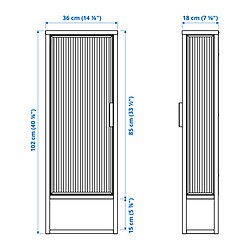Ilustración de medidas - MOSSJÖN armario pared con estantes/puerta vidrio