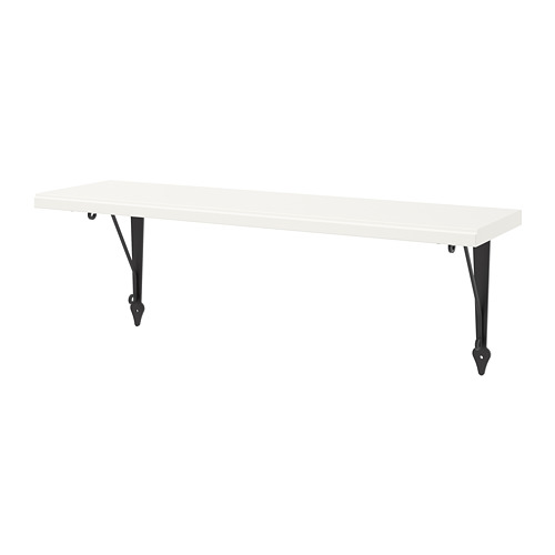 Estante TRANHULT: blanco, soportes negros, rectangular, borde biselado.