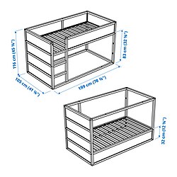 Ilustración de medidas - KURA cama twin reversible
