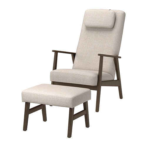EKENÄSET, high-back armchair and footstool. 1 of 7 open dialog