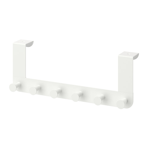 Estante de ganchos para puerta blanco ENUDDEN, seis ganchos redondos, diseño que ahorra espacio, montaje sobre la puerta.