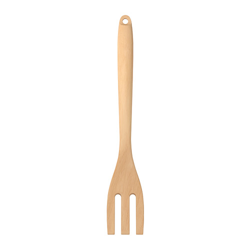 Utensilio de cocina de madera RÖRT. Haya natural. Forma de espátula con punta de tenedor.