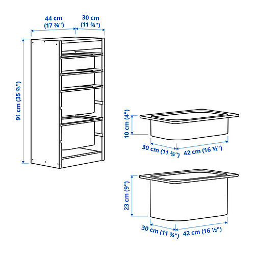 Measurement Illustration - TROFAST storage combination with boxes