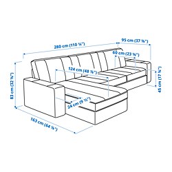 Measurement Illustration - KIVIK 3 seat sofa with chaiselongue