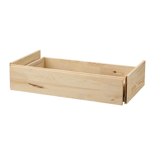 Cajón de almacenamiento de madera de pino claro IVAR, forma rectangular con textura de grano ligero, diseño simple.