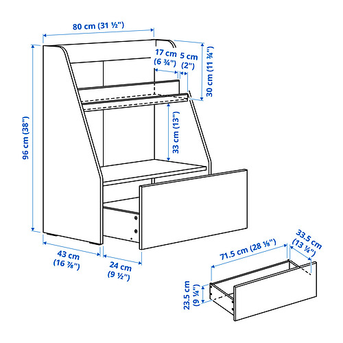 Measurement Illustration - BERGIG book display with storage