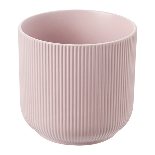 GRADVIS: jardinera de cerámica redonda, acanalada, de color rosa claro.