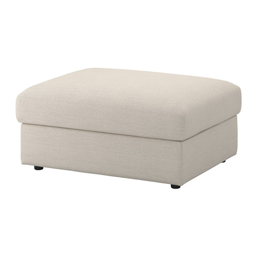 Taburete VIMLE, beige, tela, rectangular, diseño sencillo.