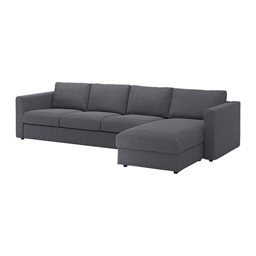 El sofá seccional VIMLE es elegante y moderno, con una funda de tela gris oscuro sobre una estructura cuadrada, con un diván para mayor espacio y comodidad.