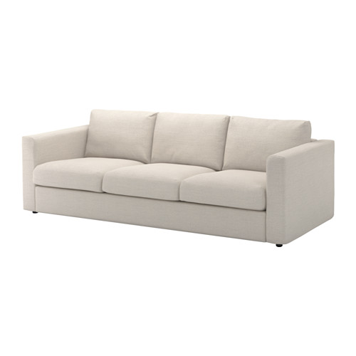 Un sofá VIMLE de color beige claro con un diseño moderno, de líneas limpias y un aspecto lujoso y acogedor.