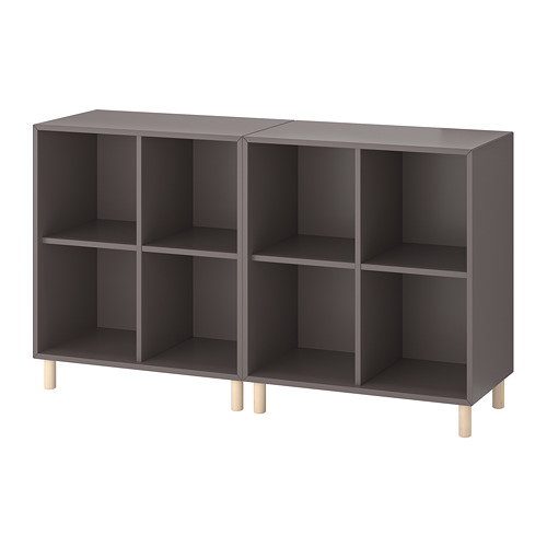 EKET storage unit, grey, wooden legs, cubed design.