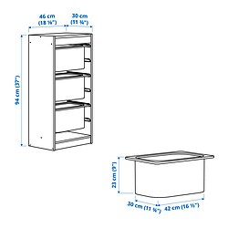 Ilustración de medidas - TROFAST combinación almacenaje con cajas
