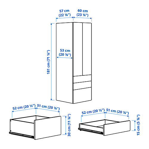 Illustration with measurements for the product: SMÅSTAD.