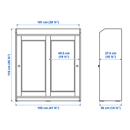 Measurement Illustration - HAUGA glass-door cabinet