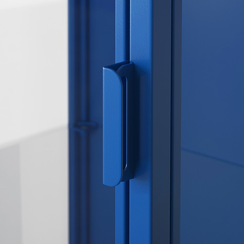Manija de gabinete de metal azul, diseño elegante, acabado suave, construcción robusta.