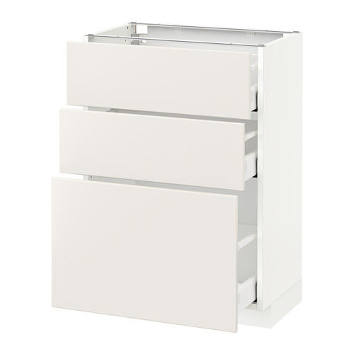 Mueble de cocina METOD: blanco, 3 cajones, elegante, moderno, acabado brillante