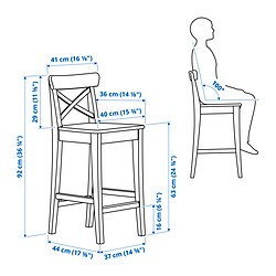 Ilustración de medidas - ROSENTORP taburete de bar con respaldo