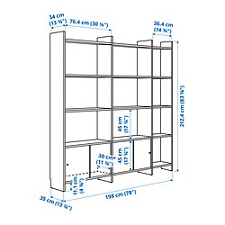 Ilustración de medidas - LÅDMAKARE comb almacenaje con puertas corredizas