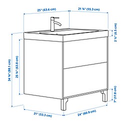 Ilustración de medidas - TÄNNFORSEN/ORRSJÖN tocador de baño+cajones