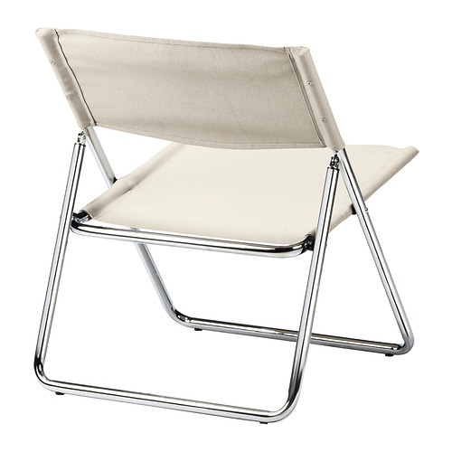 Silla MOFALLA de Ikea, beige. Moderno, plegable. Patas de acero cromado, asiento de poliéster/lino.