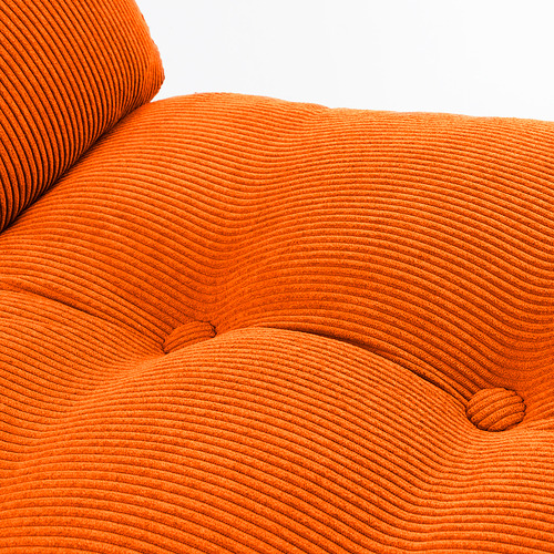 Bright orange, plush, textured fabric chair with a modern, curved design.