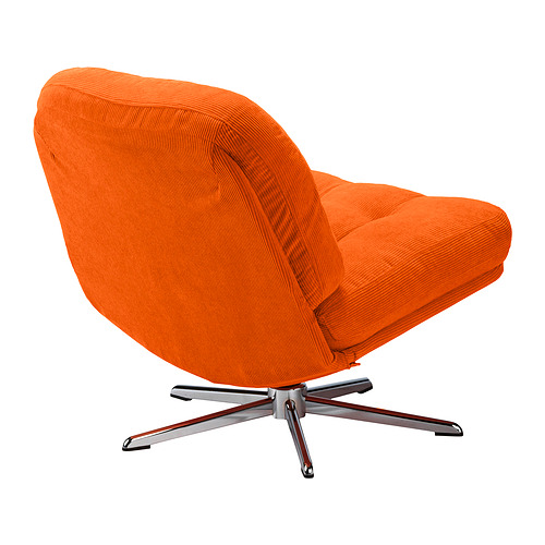Bright orange DYVLINGE swivel chair with five-legged chrome base, designed for comfort.