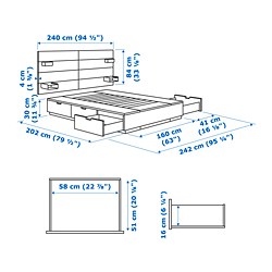 Ilustración de medidas - NORDLI cama Queen con colchón y cabecera