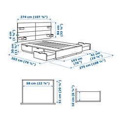 Measurement Illustration - NORDLI bed King with mattress and headboard