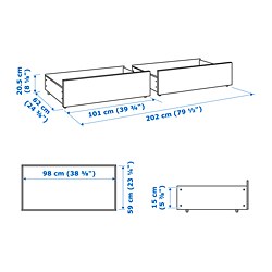 Measurement Illustration - MALM underbed storage box for high bed