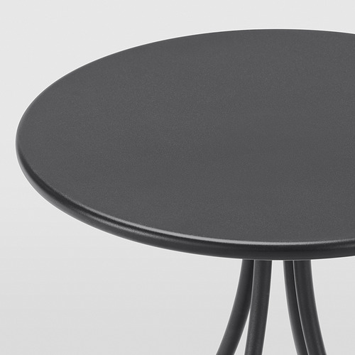 Pequeña y elegante mesa auxiliar negra con tapa lisa y patas robustas.
