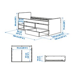 Ilustración de medidas - SLÄKT cama con 4 gavetas y base cama tablillas LURÖY