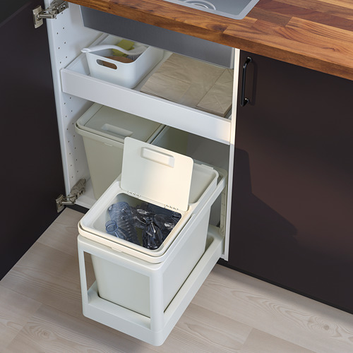Cubo de basura HÅLLBAR blanco debajo del fregadero, rectangular, diseño moderno con marco extraíble.