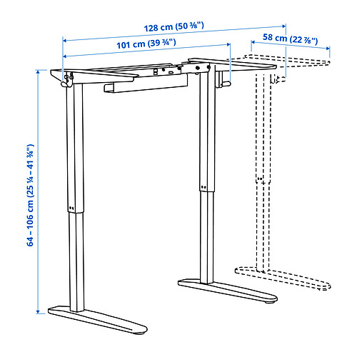 Measurement Illustration - RELATERA underframe sit/stand f table top
