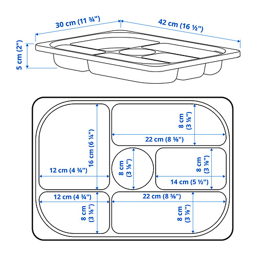 Measurement Illustration - TROFAST storage tray with compartments