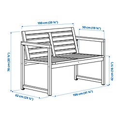 Ilustración de medidas - NÄMMARÖ banco con respaldo exterior