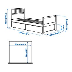 Ilustración de medidas - SMYGA  cama Twin con almacenaje