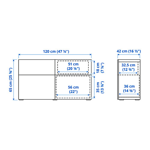 Measurement Illustration - BESTÅ sideboard with drawer runner, push-open